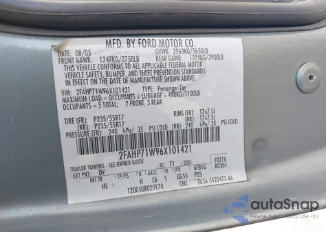 2006 Ford Crown Victoria Police/Police Interceptor z USA, uszkodzony, nr VIN 2FAHP71W96X101421